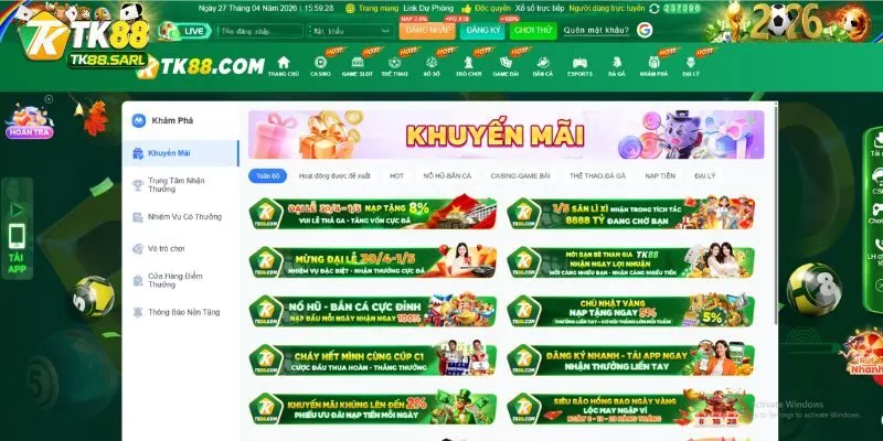 TK88 khuyến mãi tưng bừng các sự kiện